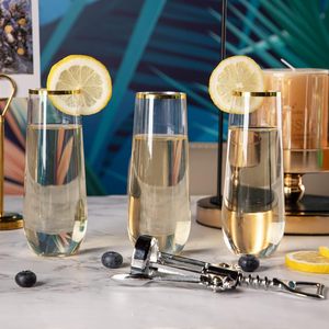 Flûtes à <span class=keywords><strong>champagne</strong></span> élégantes en plastique transparent avec bord doré, sans pied, recyclables et incassables, 9 oz, pour fêtes, mariages, bars - Product Image 6