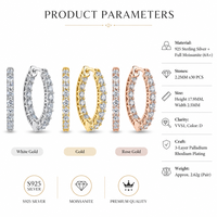 Boucles d'oreilles créoles en moissanite, argent sterling 925, pavé VVS1 couleur D, 2,2 mm x 30 pierres, 3 couleurs, bijoux pour femmes