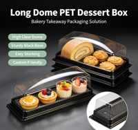 Boîte à pâtisserie rectangulaire longue en PET de qualité alimentaire, jetable, transparente, pour gâteaux roulés, emballage de boulangerie, salades, sushis, pain