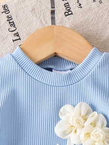 Ensemble de vêtements d'é<span class=keywords><strong>t</strong></span>é pour bébé fille, style européen américain, <span class=keywords><strong>t</strong></span>-<span class=keywords><strong>shirt</strong></span> en coton bleu à manches courtes et short <span class=keywords><strong>blanc</strong></span> - Product Image 6