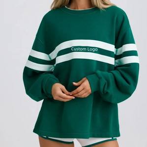 Custom Logo Women's Oversize Crew Neck <strong>Jumper</strong> Ladies Color Block Two-Tone Stripe Long Sleeve Top Loose Fit <strong>Boyfriend</strong> Sweatshirt - Product Image 1