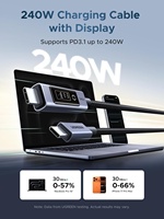 Kabel USB C ke C UGREEN Nexode 240W dengan Layar TFT Pintar 6.6ft, Putar dengan Sentuhan, Kabel Data USB C Berbahan Nilon Kepang untuk iPhone 18 17