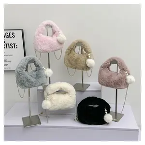 Winter New Fur Ball Kleine Hobo Tasche Mode Kunst pelz Kette Handtasche Damen Pelz Kurz griff Clutch Soft Plüsch Warme Tasche