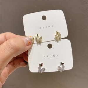 SHARON SH702 kadın Trendy 925 gümüş sarkık küpe High-End moda çift kelebek tasarım iğne mizaç toptan - Product Image 2