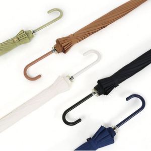 Auto Open Solid Color Fashionable and Simple Arc Classic Wood Handle <b>Windproof</b> Unbreakable Stick Rain <b>Umbrella</b> - Product Image 2