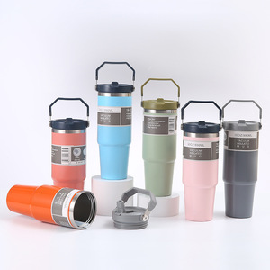 30oz Double Wall Stainless Steel Insulated Water <b>Pot</b> Lever Action Pump Flip Straw Handle 24-36 Hours Thermal Insulation Kitchen - Product Image 1
