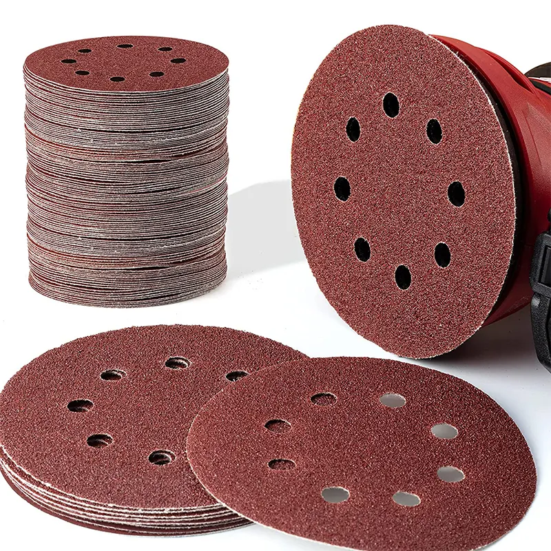 Disco de lija de 5 pulgadas, 125mm, 8 agujeros, gancho y bucle, discos de lijado de 120 de grano, disco de papel de arena de óxido de aluminio redondo para LIJADORA Orbital
