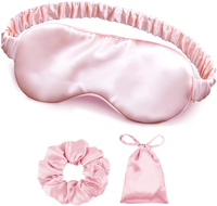 Masque de sommeil en polyester satiné naturel, masque pour les yeux coloré réglable, bandeau pour les yeux avec pochette et chouchous pour cheveux