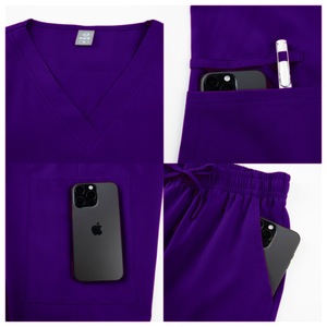 V-Neck Zip-Up Top And Jogging Pants Set Moisture Wicking Split Uniform Women Hospital Scrubs - Product Image 3