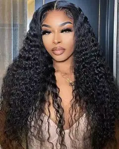 Wholesale Price Custom Package Large Cap Wigs Swiss Transparent Lace Wigs Pre Pluck Deep Wave 13X4 Lace Front Human Hair Wigs