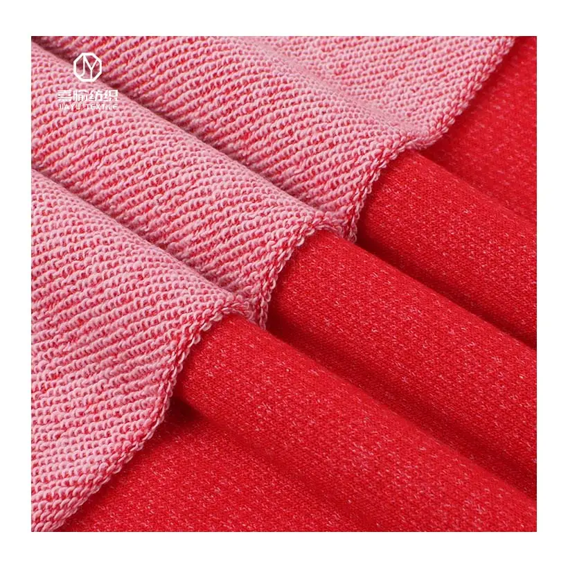 Suéter de algodón y poliéster de alta calidad, tejido de punto, tejido liso, rojo brillante, barato, almacén de fábrica