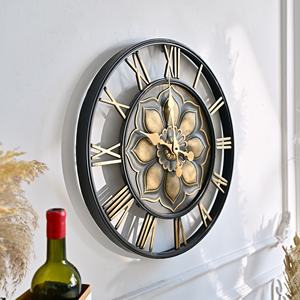 HOME Rustic Style Black Golden Color Still Life Design <b>Metal</b> Hanging Quartz Battery Powered Wall Decor <b>Clock</b> for Living Room - Product Image 4