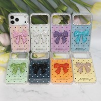 Coque de téléphone laser 3D à pois avec nœud en strass scintillant pour iPhone X 11 14 15 16 17 18 Samsung Redmi OPPO VIVO – Commande en gros