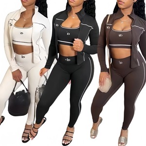 Nuovo Set Fitness AIL da Donna: Giacca a Tre Pezzi con Zip, Gilet e Leggings a Contrasto, Maniche Lunghe, per Yoga e Dimagrimento - Product Image 1