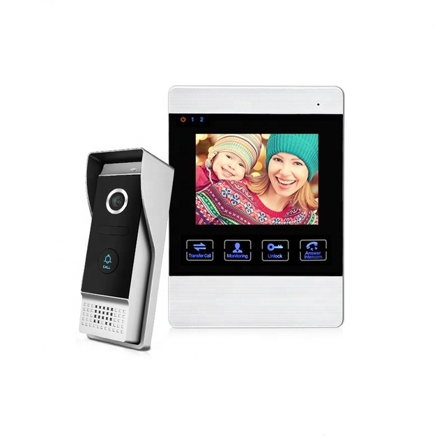 Professional Audio Intercom with 110 Degree Angle Pinhole Camera Video Calling Door Bell Ring 2 Wire System Plug Power Source