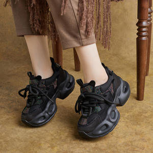 Zapatos de Plataforma Casuales de PU con Punta Abierta y Cordones en Contraste, Transpirables, con Incrustaciones de Diamantes, Estilo Daddy, Tendencia de Moda de Verano para Mujer - Product Image 3