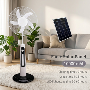 Ventilateur solaire rechargeable de haute qualité 16 pouces 12V, 5 pales, autonomie de 6 à 8 heures, vitesse du vent élevée, fabriqué en Chine - Product Image 1