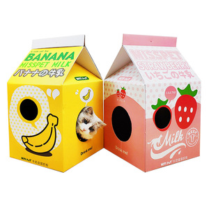 Casa para Gatos Maiguang Packaging, Nido para Mascotas en Forma de Cartón de Leche de Fresa y Plátano, Villa para Gatos de Cartón Corrugado, Rascador para Gatos - Product Image 1
