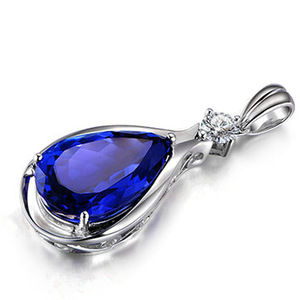 Meilong Teardrop Pendant Necklace Blue Crystal Zinc Alloy Claw Setting Women's Gift Jewelry - Product Image 3