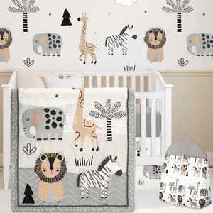 4 Piece Woodland Forest Animal Crib <b>Bedding</b> Set Including <b>Jungle</b> Safari Crib Skirt Blanket Nursery Bed Sheet and Diaper Stacker - Product Image 2