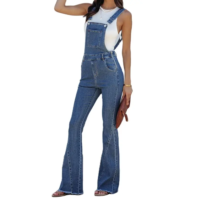 2023 Fashion Hot Sale Women Bell-bottoms Denim Casual Adjustable Denim Bib Overalls Jeans Pants Jumpsuits