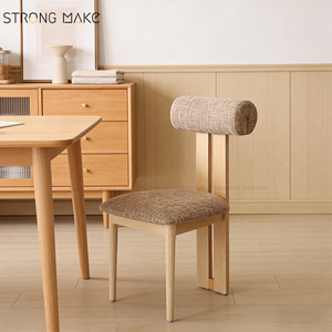 Sedia da Pranzo Contemporanea di Lusso Minimalista <span class=keywords><strong>in</strong></span> Stile Wabi Sabi, Rivestita <span class=keywords><strong>in</strong></span> Bouclé Sherpa, Colore Noce, <span class=keywords><strong>per</strong></span> <span class=keywords><strong>Cucina</strong></span> e Sala da Pranzo - Product Image 2