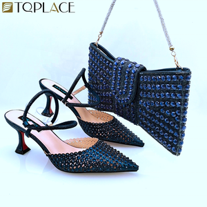 Ensembles de chaussures et de sacs <span class=keywords><strong>bleu</strong></span> <span class=keywords><strong>marine</strong></span> Chaussures et sacs de marque Ensembles assortis Tempérament haut de gamme Plein diamant pour dame - Product Image 3