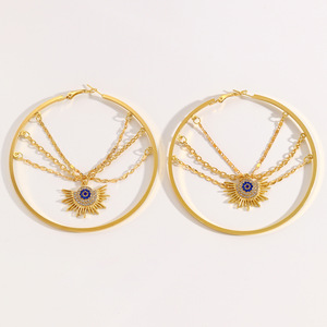 Orecchini da donna in ferro vintage <span class=keywords><strong>a</strong></span> forma di girasole, con catena multistrato, occhio diabolico <span class=keywords><strong>a</strong></span> cerchio grande, stile europeo-americano esagerato - Product Image 4