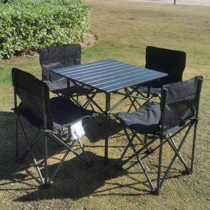 Ensemble table et chaises pliantes d'extérieur, 52x52x52 cm, en alliage d'aluminium noir, 4 places, meubles portables pour pique-nique, barbecue, camping - Product Image 1