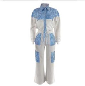 Conjunto de Pantalones Largos Casuales y Camisa de Manga Larga a Rayas con Bloques de Color, Estilo Nuevo para Mujer, JAC22 BF4020 - Product Image 4