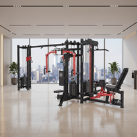 Máquina de Gimnasio Multifuncional de Acero de 5 Estaciones para Entrenamiento de Fuerza - Características de Seguridad para Ejercicios de Piernas, Brazos, Musculación y Pecho