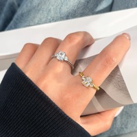 Cincin BUSTYLE JZ020 Jepang Korea terlaris, persegi, zircon, stainless steel, mewah ringan, gaya minimalis sehari-hari, dilapisi elektroplating