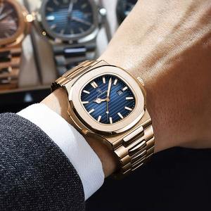 Drioshipping Montre de luxe en acier inoxydable à quartz carré pour hommes Nouvelle couleur or rose étanche et lumineuse Affichage de la date Verre classique - Product Image 4