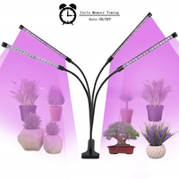 Lampe de culture intérieure à 4 têtes LED, spectre rouge/bleu pour la floraison, indice IP44, avec minuterie et variateur d'intensité, à clipser pour étagères à plantes et semis