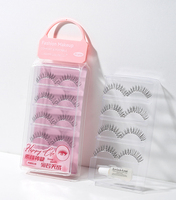 Kit de cils synthétiques 3D naturels et volumineux, 4 paires, faits à la main, à presser, pour maquillage des yeux, avec colle, marque privée