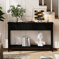 Console d'entrée moderne en bois noir de luxe de haute qualité avec 3 tiroirs et étagère de rangement ouverte, design personnalisé