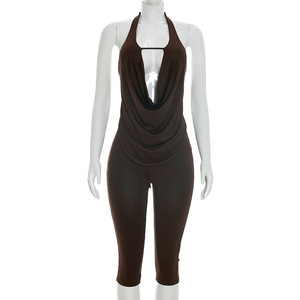 Nuovo Completo Sexy da <span class=keywords><strong>Donna</strong></span>: Top Corto con Schiena Scoperta e Leggings Lucidi, Set Due Pezzi Elegante Stile Y2K - Product Image 4