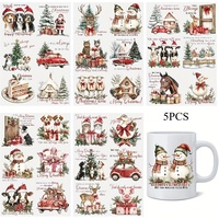 Joyeux Noël 16oz bocaux en verre UV pour DTF tasse enveloppes imperméable résistant aux rayures décalcomanies festives papier de transfert auto-adhésif