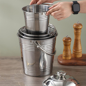 Chất Lượng Cao <span class=keywords><strong>18Cm</strong></span> Đường Kính Thép Không Gỉ Kim Loại Xô Đá Bia Xô Với Nắp Và Xử Lý - Product Image 2