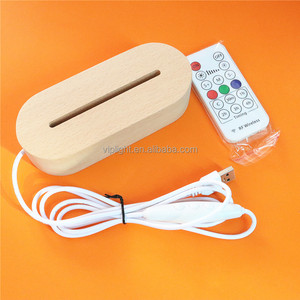 Oval USB Wood Display Base Stand with Warm White RGB Led <strong>Lights</strong> for Laser 3D Acrylic Glass <strong>Table</strong> Night Lamp - Product Image 3