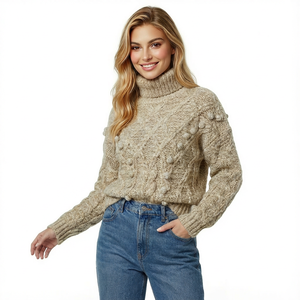 Europese Amerikaanse vintage stijl dames wollen/acryl ademende anti-pilling computer gebreide trui met ronde hals, herfst winter - Product Image 4