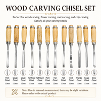 Ensemble de 12 ciseaux à bois, outils de sculpture sur bois, kit de gouges professionnel pour le bricolage et la sculpture sur bois