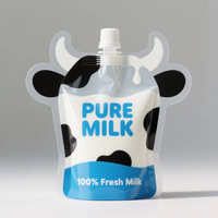 Kemasan Doypack Berdiri 250ml Bentuk Sapi, Bebas BPA, Anti Bocor, Untuk Susu, Jus, Cairan, Food Grade, Custom