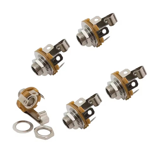 Nickel Plated 6.35mm 1/4'' Mono Audio Jack Solder Connector 6.35 mm 2 Poles Female Socket Panel Nut With Switch Connectors