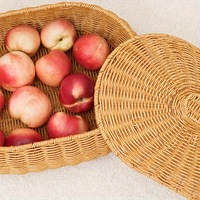 Keranjang Penyimpanan Bulat Anyaman PP dengan Tutup untuk Buah, Camilan, Perhiasan, Kosmetik & Mainan