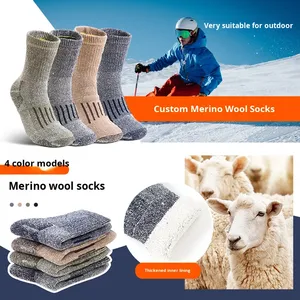 Style nord-américain <span class=keywords><strong>laine</strong></span> mérinos hommes chaussettes hiver décontracté boucle complète 108 aiguille armure inversée longue élastique mi-mollet aiguille épaisse - Product Image 2