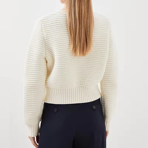 Logo personalizzato copertina maglione bianco <span class=keywords><strong>Buton</strong></span> signora Jacquard maglieria con tasche 70% tubolari di cotone in maglia pesante Cardigan donna - Product Image 4