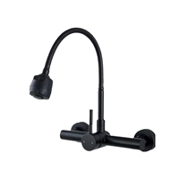 Robinet de cuisine mural noir élégant col flexible 2 fonctions tête de pulvérisation Construction en acier inoxydable massif pour la cuisine à domicile