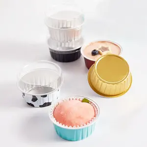 Home Baking Aluminum Foil Cup Disposable Ice Cream Cake Cup Colored Round Aluminum Foil Container With Lid