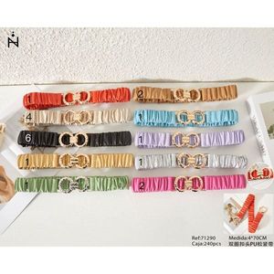 Ceinture en métal 47 cm à double anneau, ceinture élastique en PU, ceintures tendance pour femmes - Product Image 1